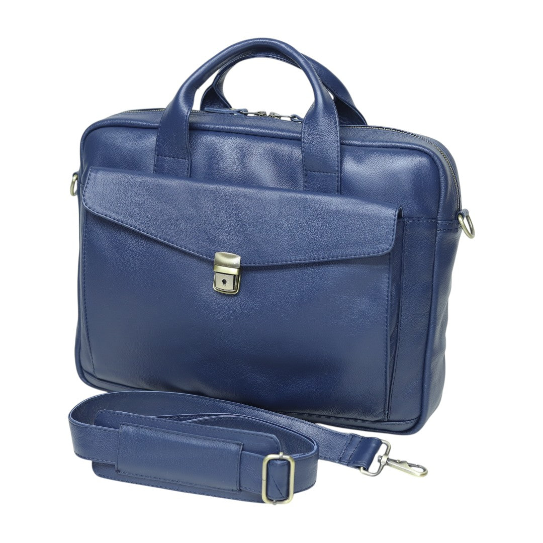 The Atlas Leather Laptop Bag — Cobalt Blue