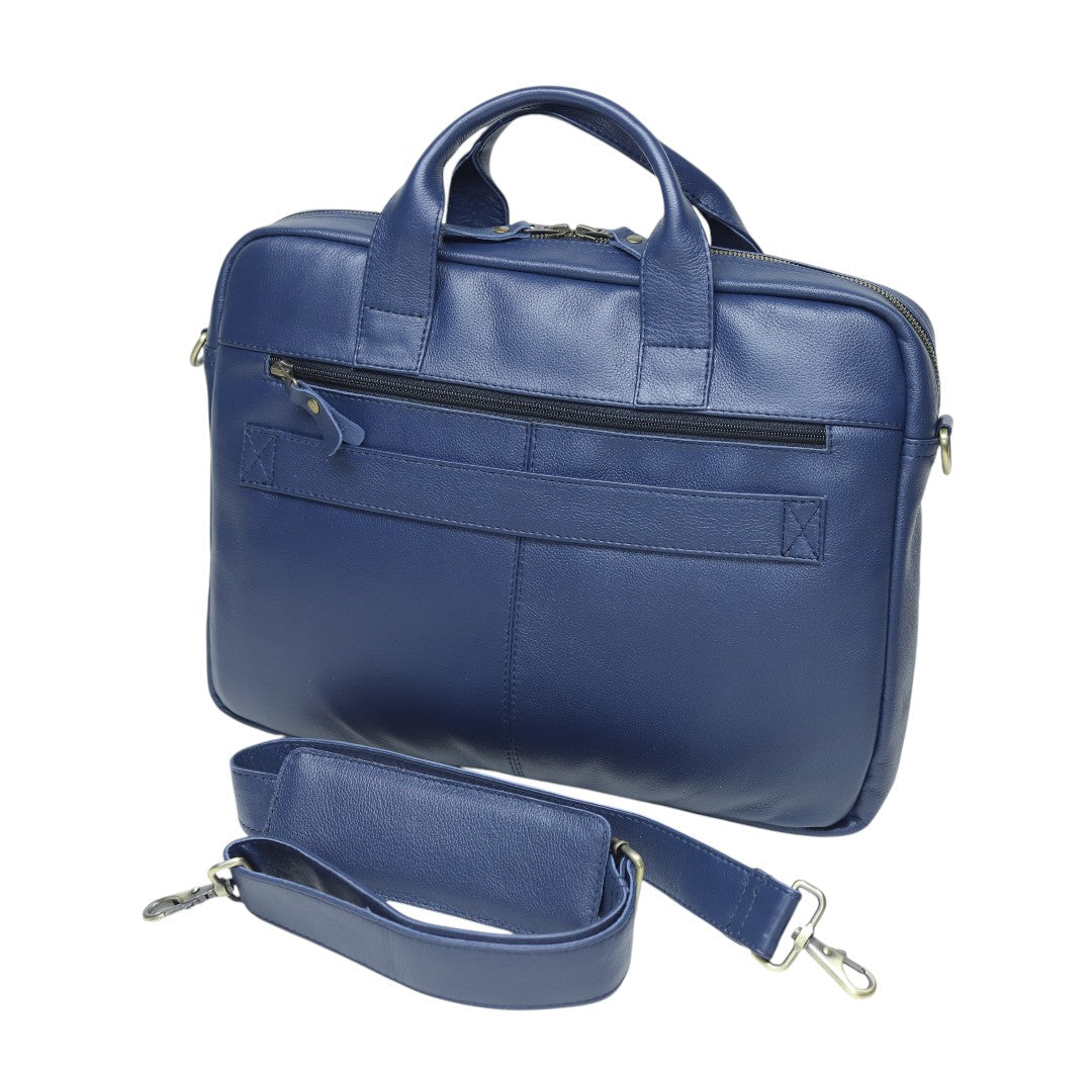 The Atlas Leather Laptop Bag — Cobalt Blue