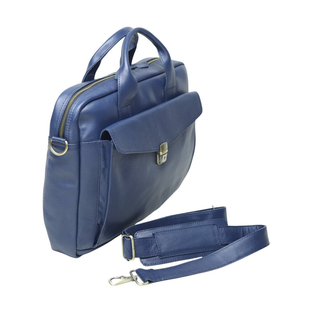 The Atlas Leather Laptop Bag — Cobalt Blue