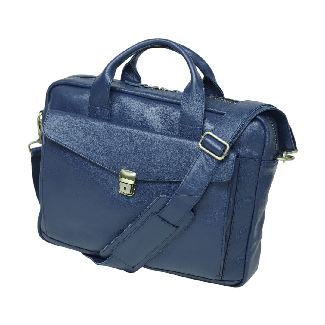 The Atlas Leather Laptop Bag — Cobalt Blue