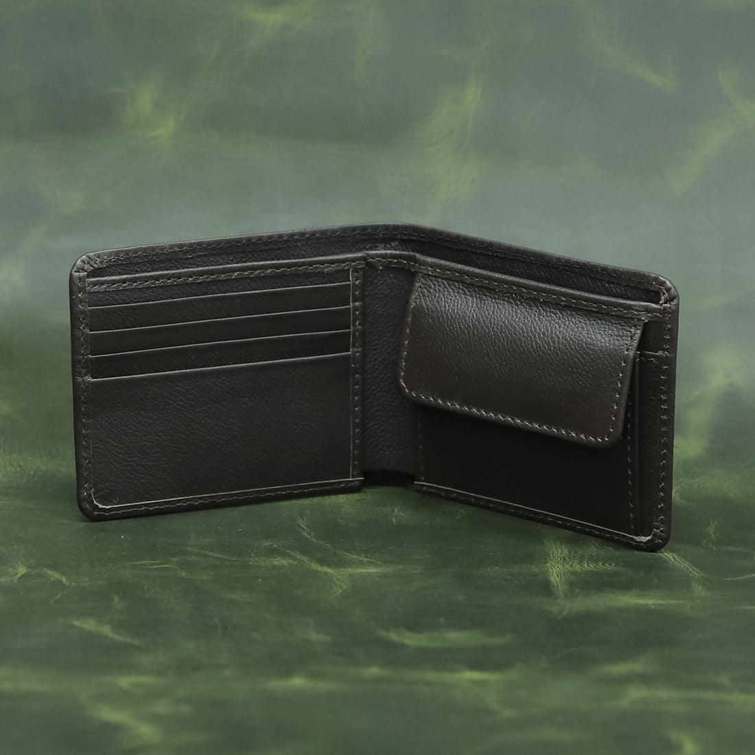 Minimalist Bi-Fold Leather Wallet with Coin Pocket