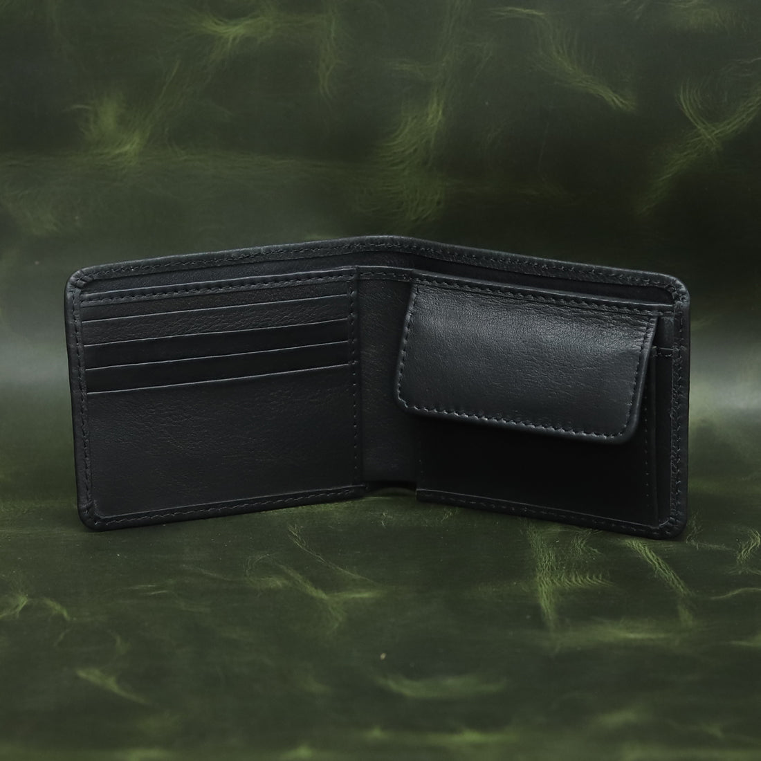 Minimalist Bi-Fold Leather Wallet with Coin Pocket